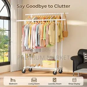 Double Rod Telescopic Metal Clothes Rackየሚታጠፉ እና የሚንቀሳቀሱ የልብስ መደርደሪያዎች
