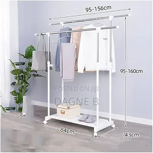 Double Rod Telescopic Metal Clothes Rackየሚታጠፉ እና የሚንቀሳቀሱ የልብስ መደርደሪያዎች