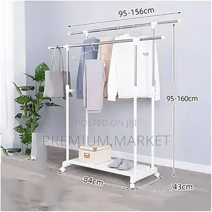 Double Rod Telescopic Metal Clothes Rackየሚታጠፉ እና የሚንቀሳቀሱ የልብስ መደርደሪያዎች