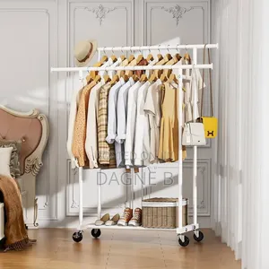 Double Rod Telescopic Metal Clothes Rackየሚታጠፉ እና የሚንቀሳቀሱ የልብስ መደርደሪያዎች