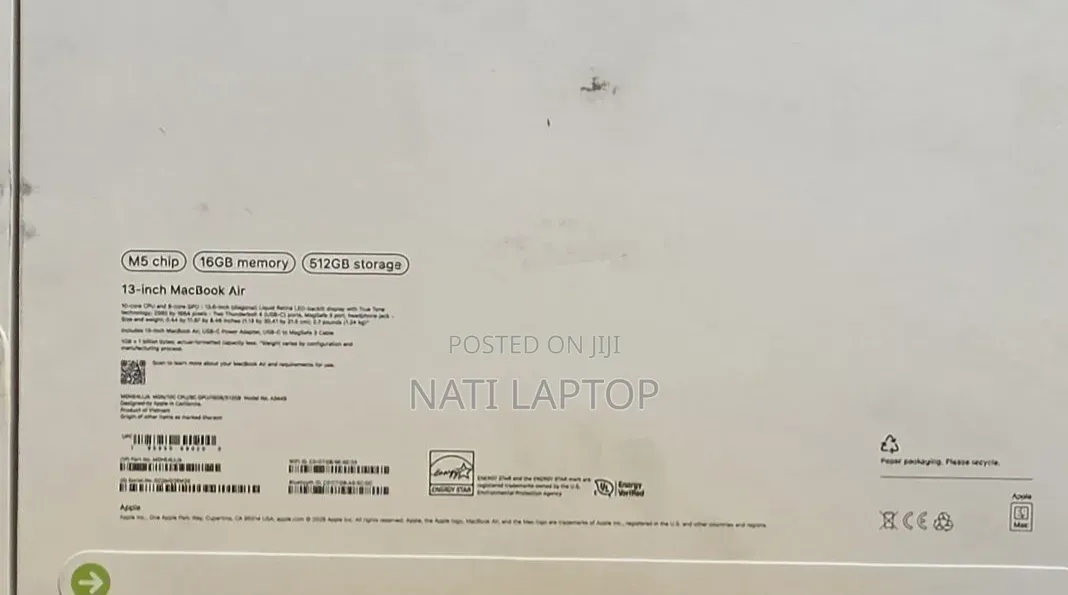 New Laptop Apple MacBook Air 2026 M5 13-inch 16GB Apple M5 SSD 512GB