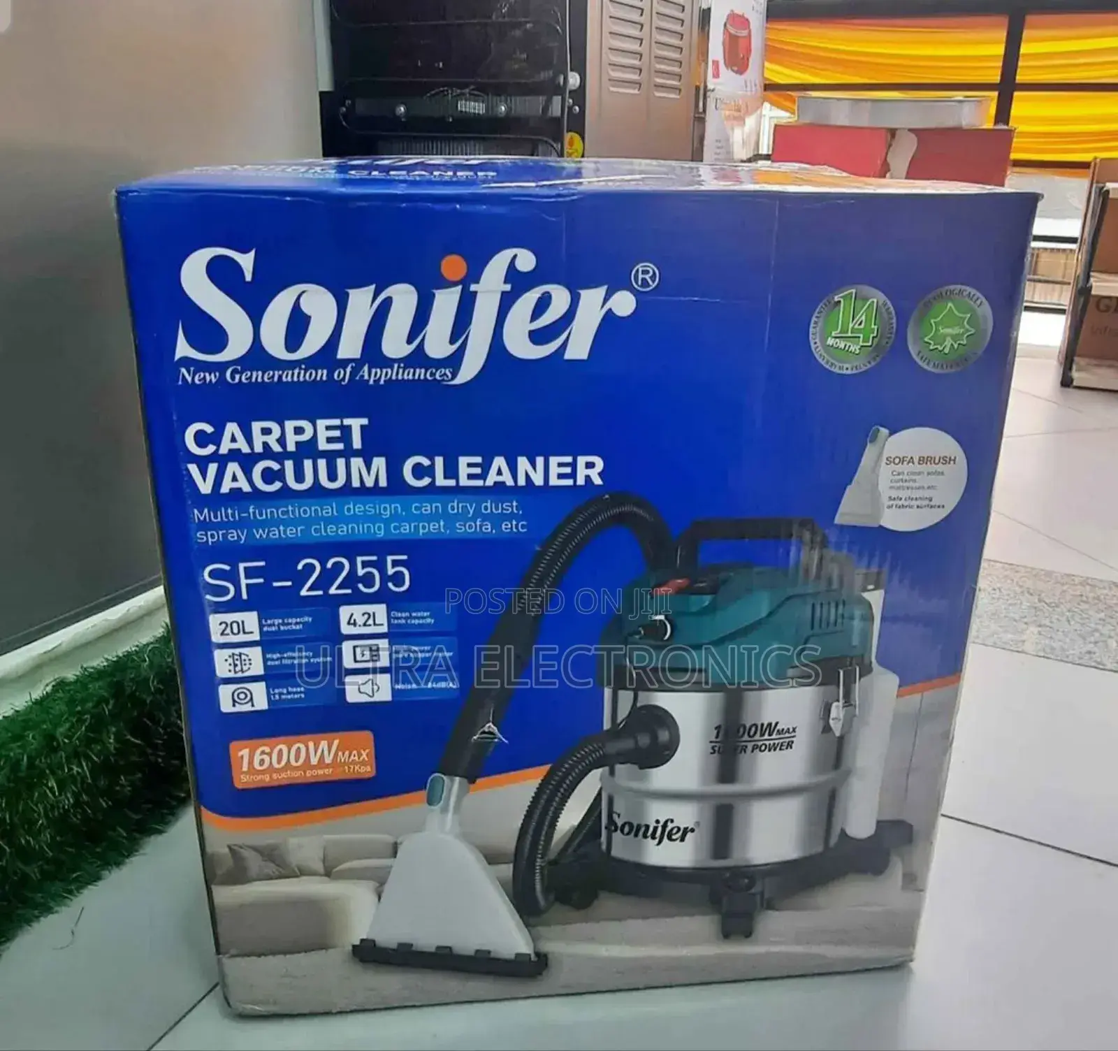 Sonifer Sf-2255 Carpet Vacuum Cleaner Featuring a 20-Liter Tank