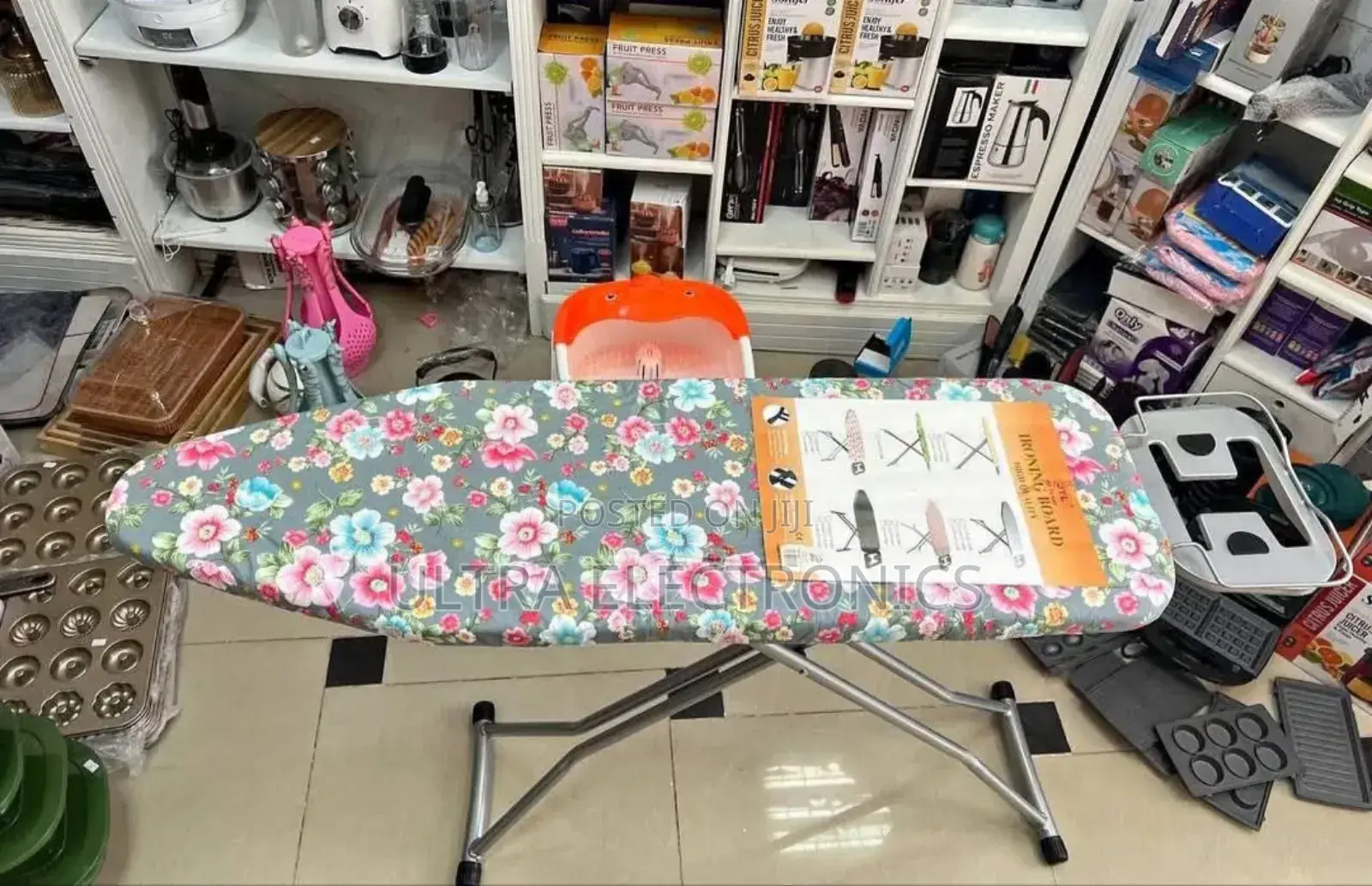 Ironing Board Foldable Featuring a Floral-Patterned Cover