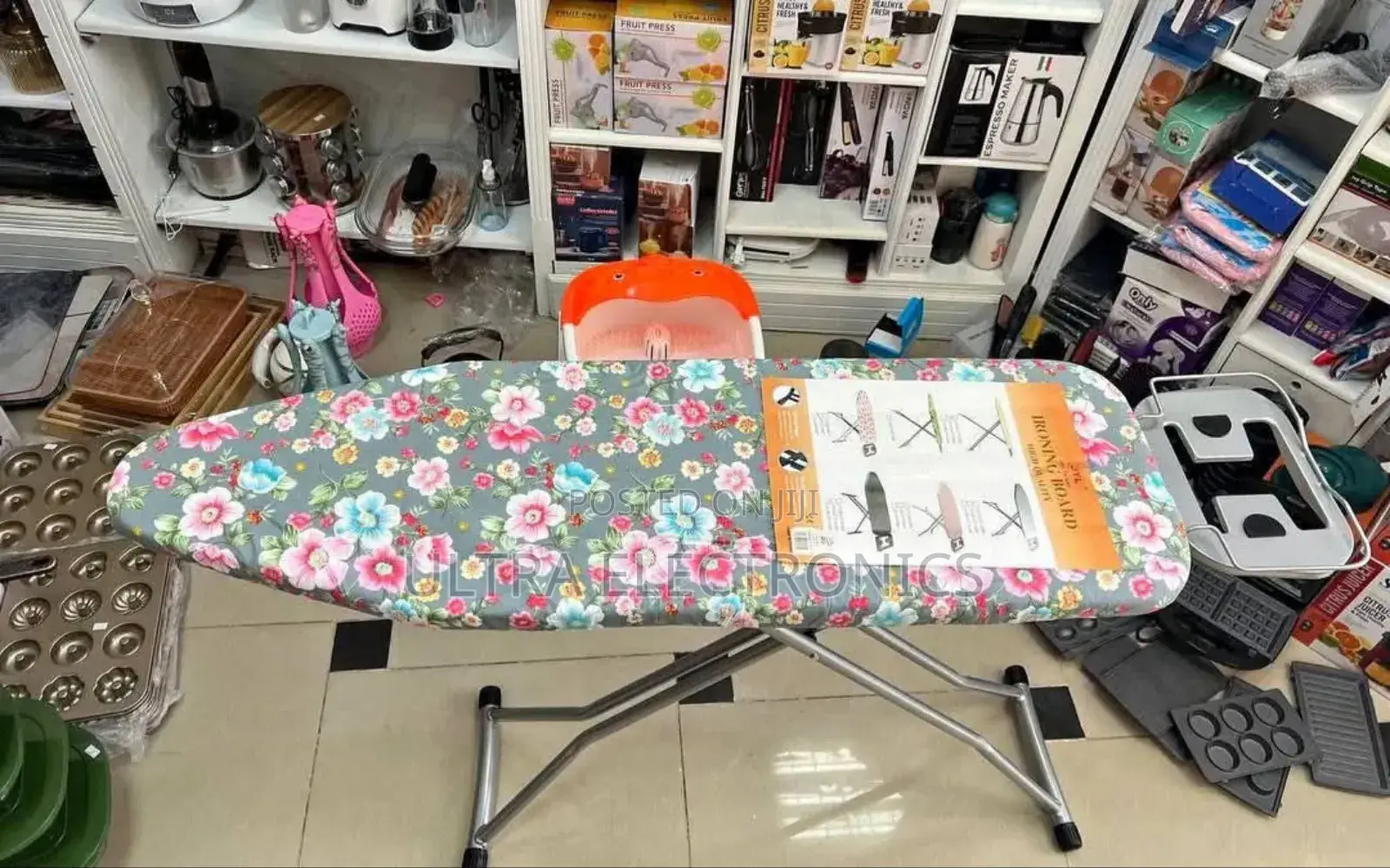 Ironing Board Foldable Featuring a Floral-Patterned Cover