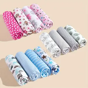 Set of Four 100% Cotton Flannel Receiving Blankets
