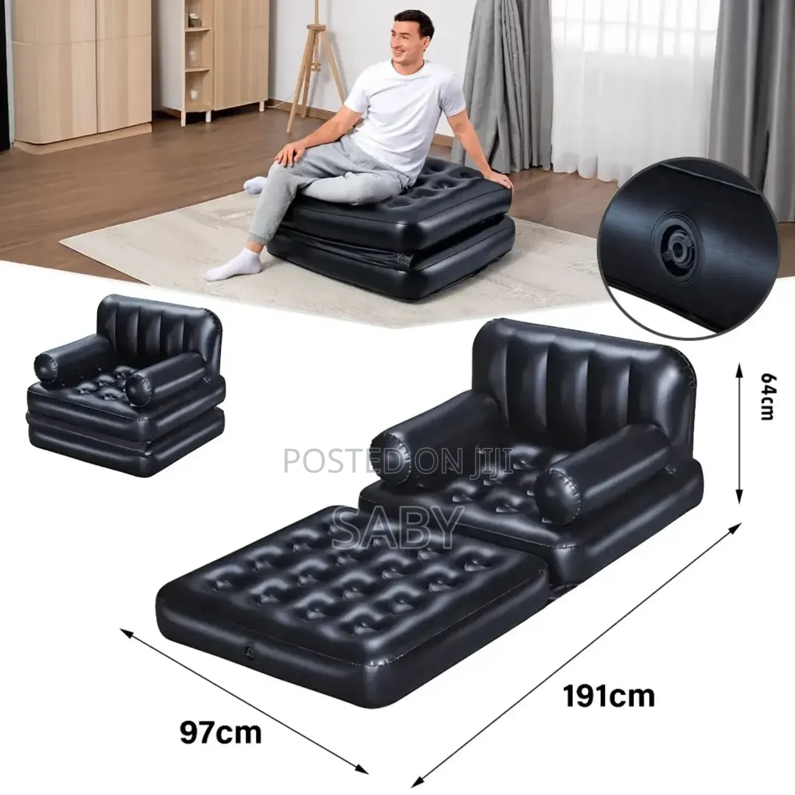 4'in-1 Black Multifunctional Inflatable Sofa Bed.