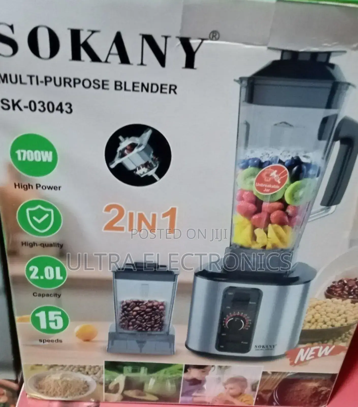 Sokany Sk-03043 2-in-1 Multi-Purpose Blender and Food Processor 1700w