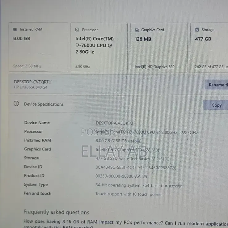 Laptop HP EliteBook 840 8GB Intel Core i7 SSD 512GB