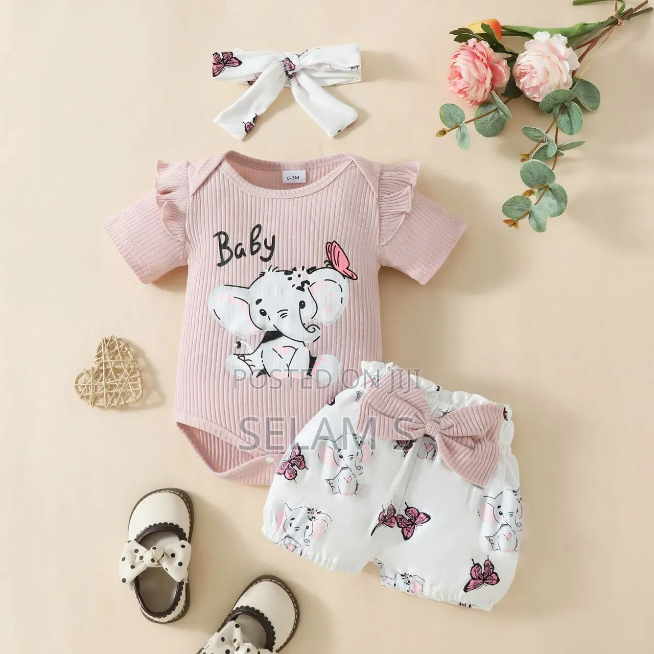 Babygirl Three Piece Set Short, Tshirt Headband Set