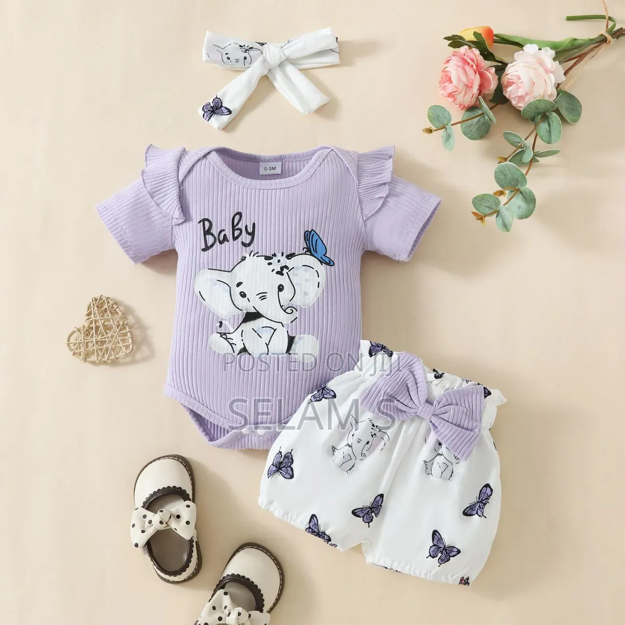 Babygirl Three Piece Set Short, Tshirt Headband Set