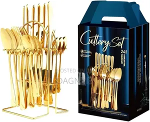 24-Piece Gold-Plated Stainless Steel Cutlery Set ሹካ ማንኪያ ሴት