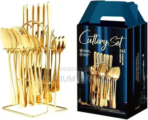 24-Piece Gold-Plated Stainless Steel Cutlery Set ሹካ ማንኪያ ሴት
