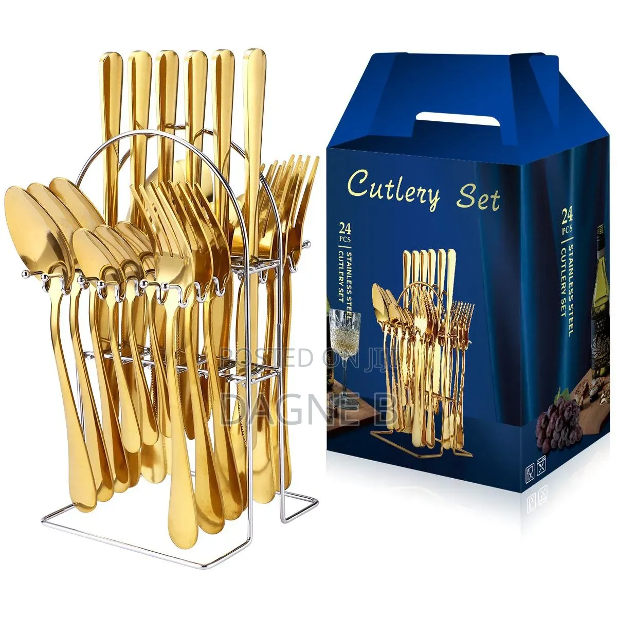 24-Piece Gold-Plated Stainless Steel Cutlery Set ሹካ ማንኪያ ሴት