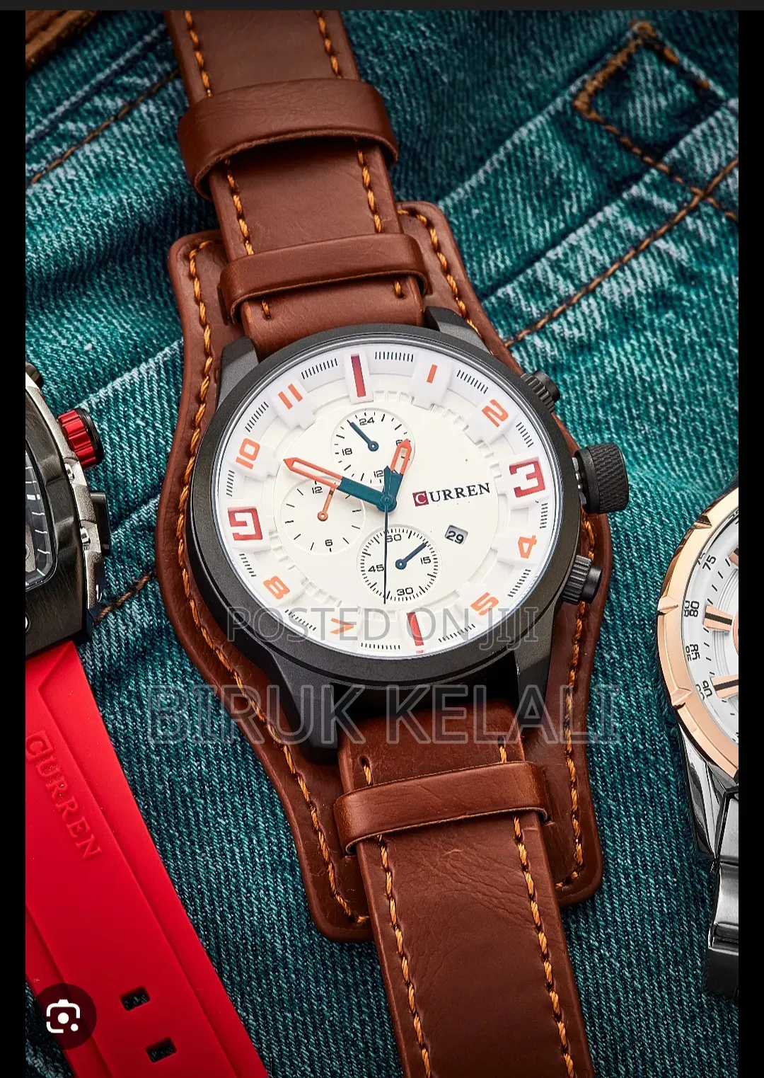 Curren 8225 Men's Wristwatch Featuring a Brown Leather Strap and White
