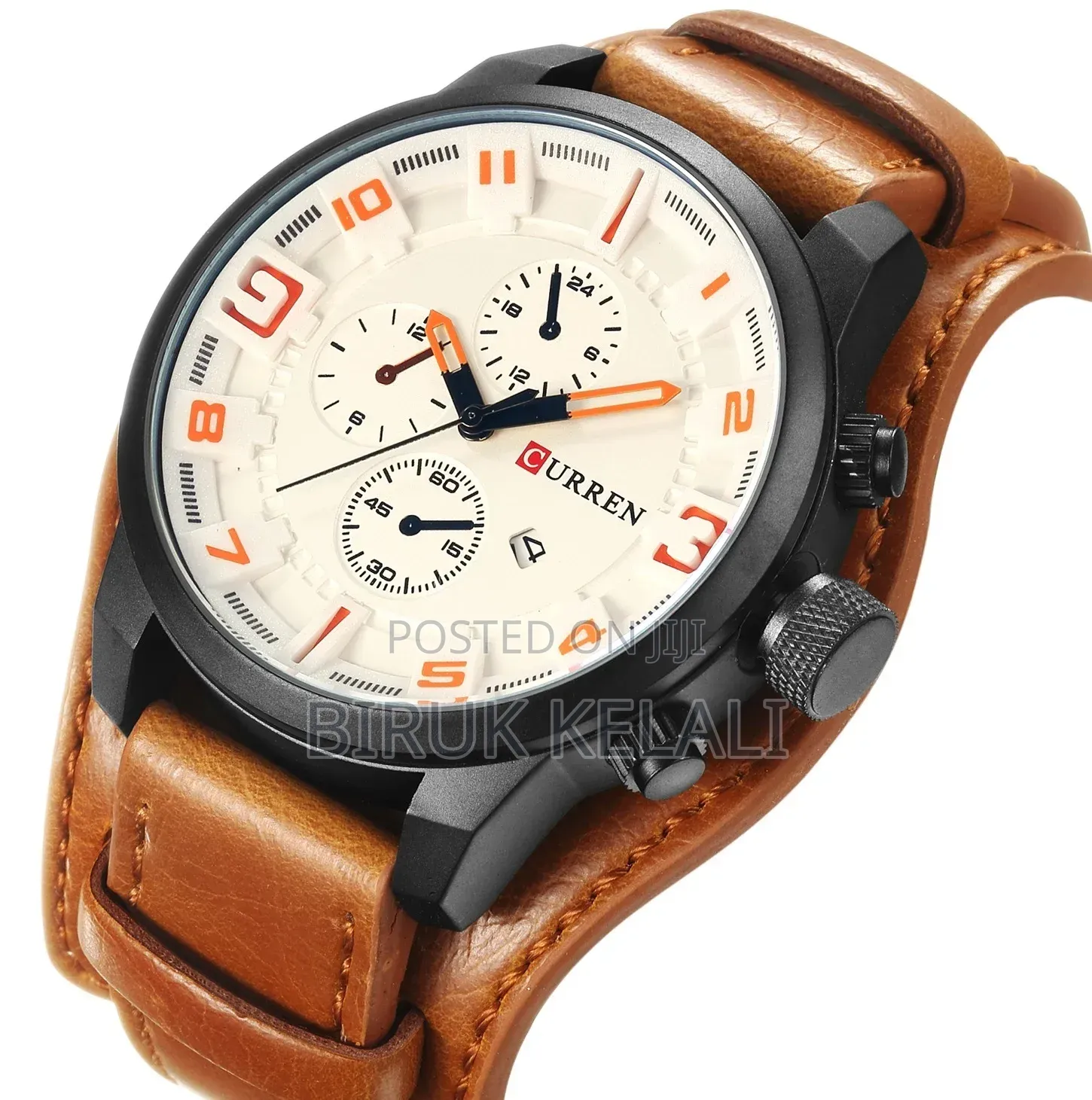 Curren 8225 Men's Wristwatch Featuring a Brown Leather Strap and White