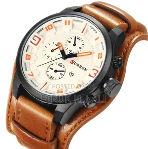 Curren 8225 Men's Wristwatch Featuring a Brown Leather Strap and White