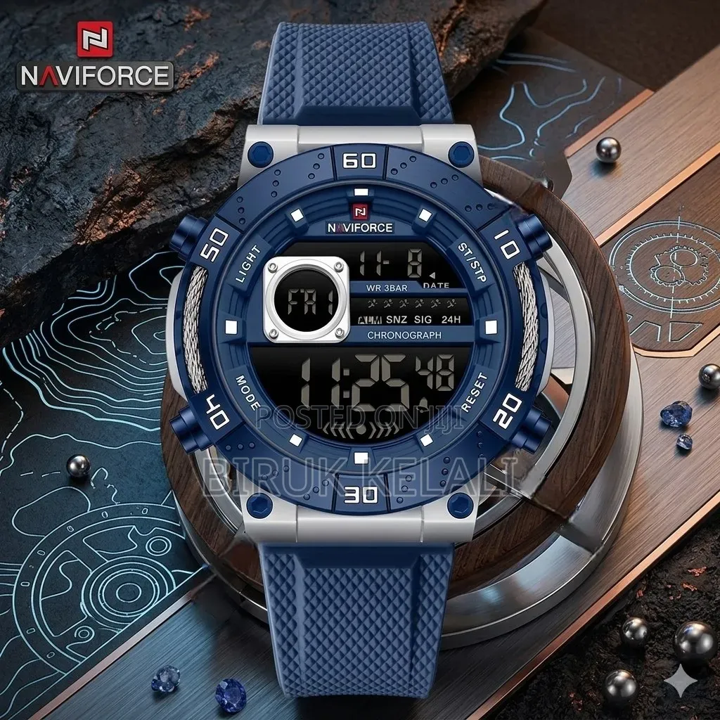 Naviforce Nf9241t Men's Digital Sports Watch Featuring a Blue Silicone