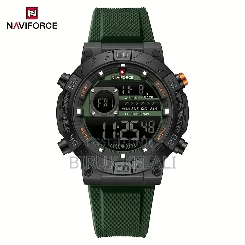 Naviforce Nf9241t Men's Digital Sports Watch Featuring a Green Silicon