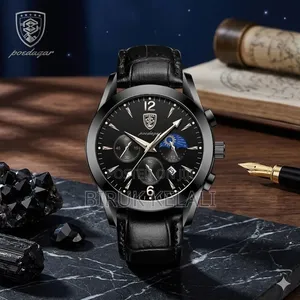 Poedagar Men's Luxury Business Quartz Watch Featuring a Black Leather