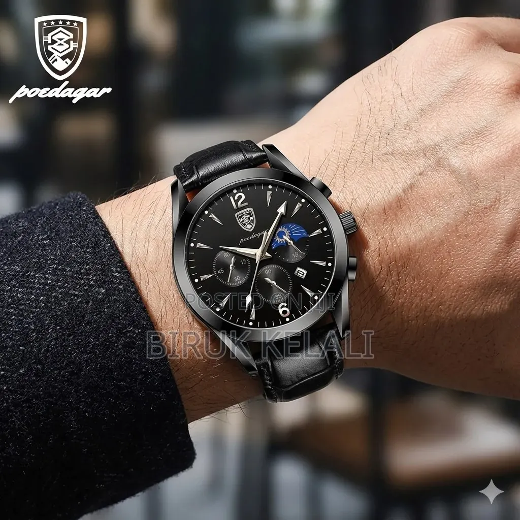 Poedagar Men's Luxury Business Quartz Watch Featuring a Black Leather