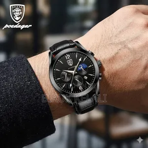 Poedagar Men's Luxury Business Quartz Watch Featuring a Black Leather