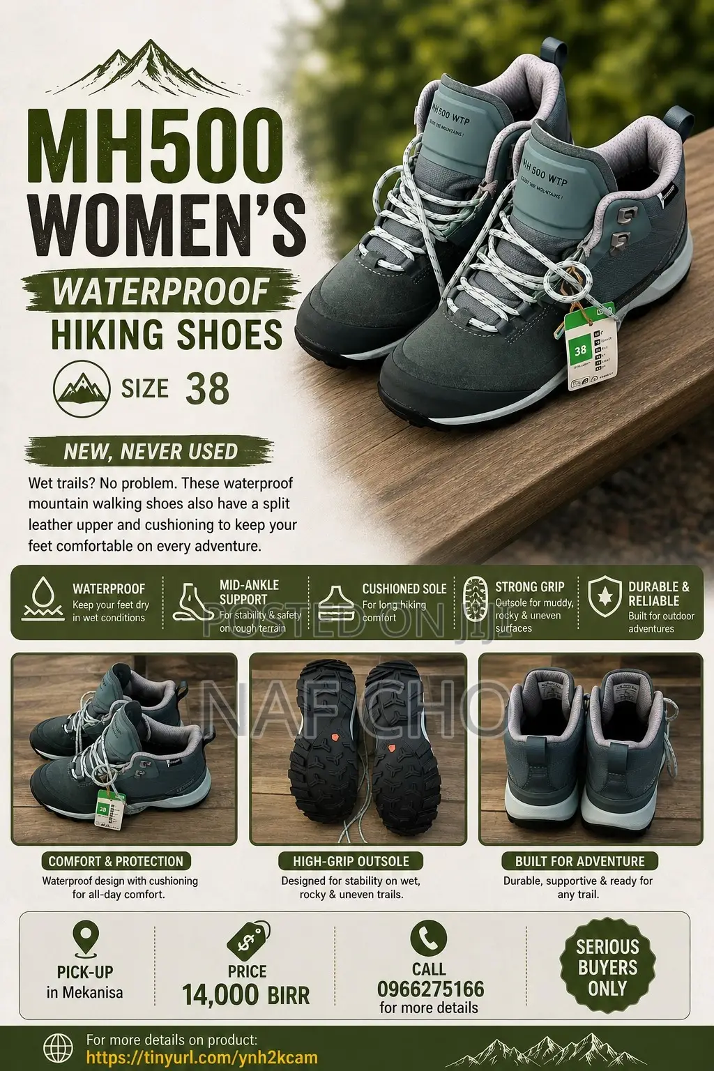 Quechua Women’S Waterproof Mid-Ankle Hiking Shoes Mh500 (Green)
