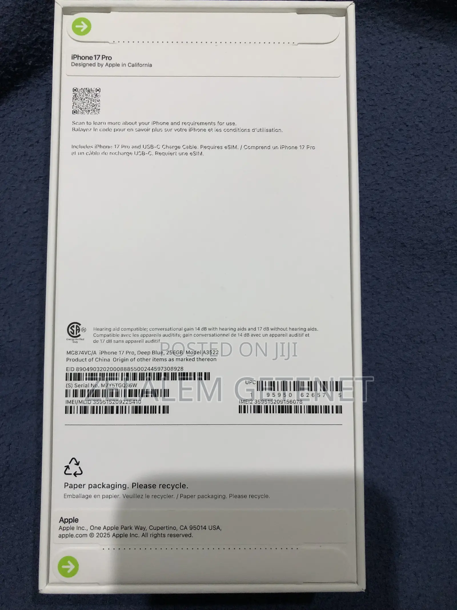 New Apple iPhone 17 Pro 256 GB Blue