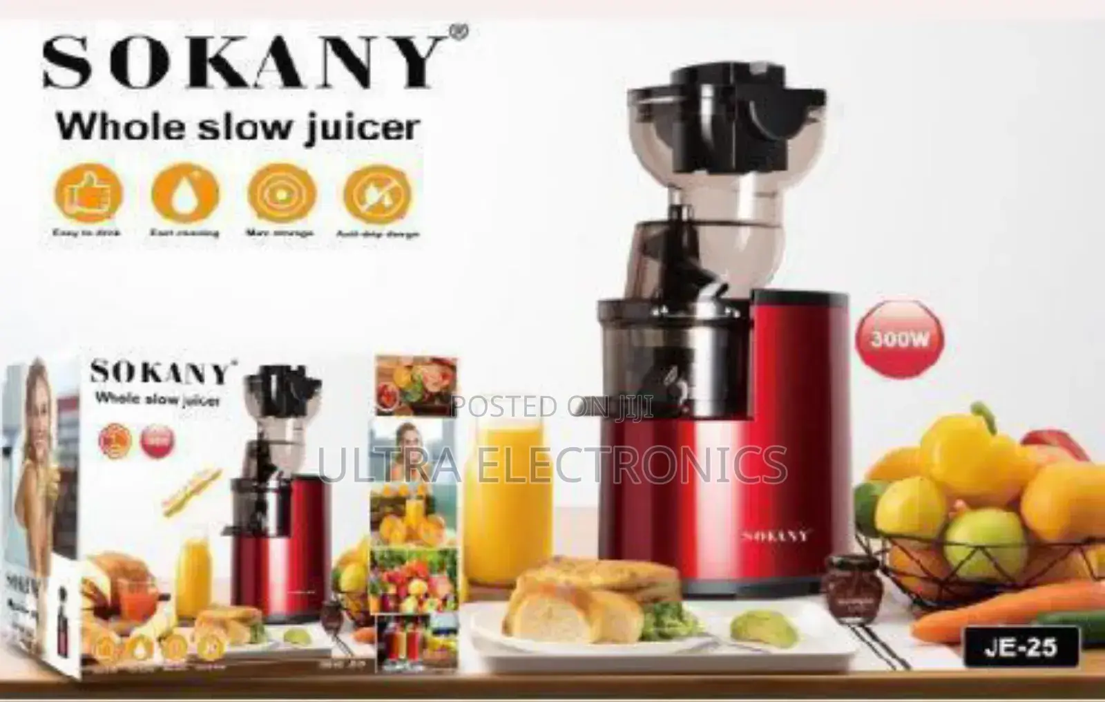 Juicer Sokany Je-25 Red Whole Slow Featuring a 300w Motor Masticating