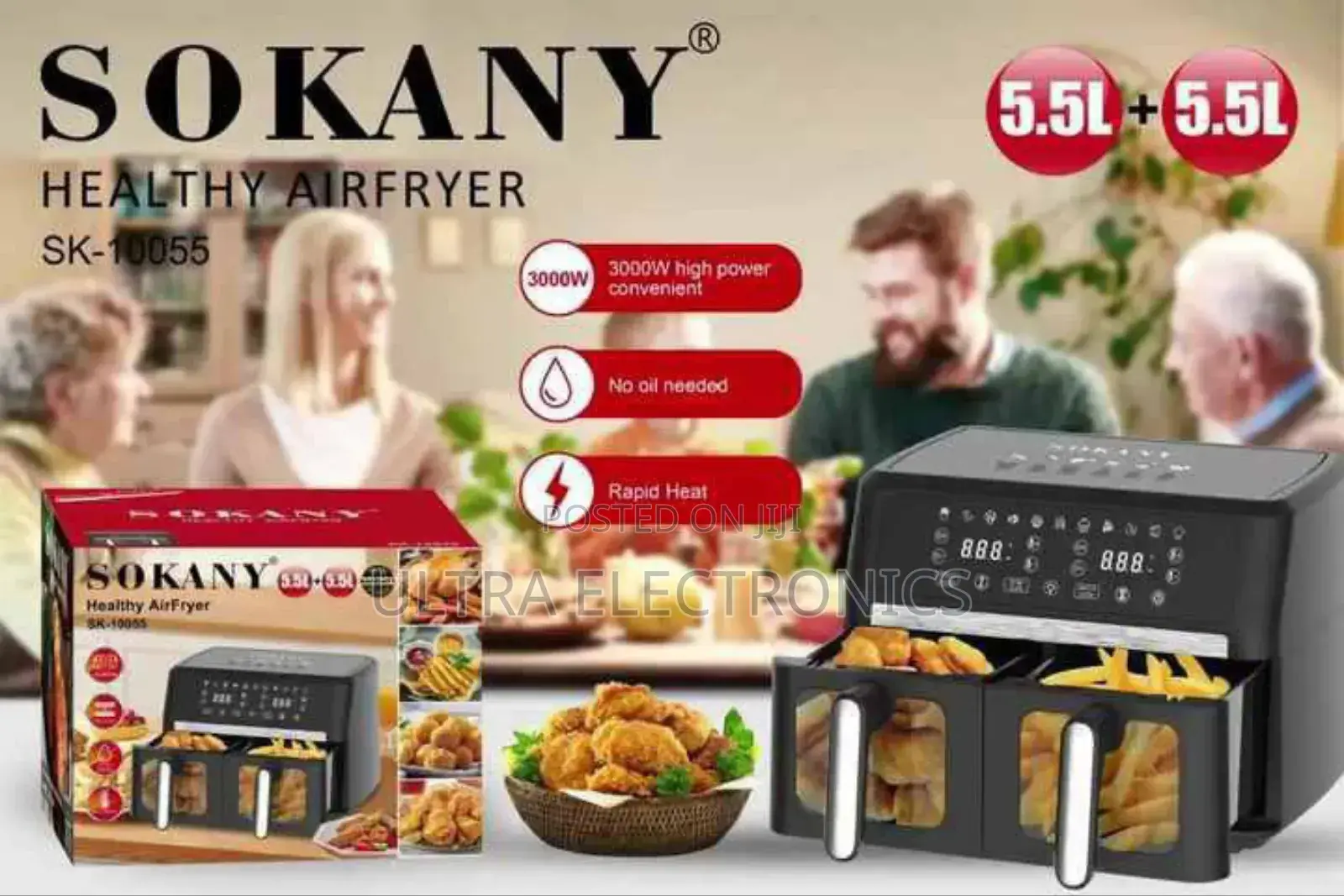 Air Fryer Sokany Branded Dual-Basket , Model Sk-10055.