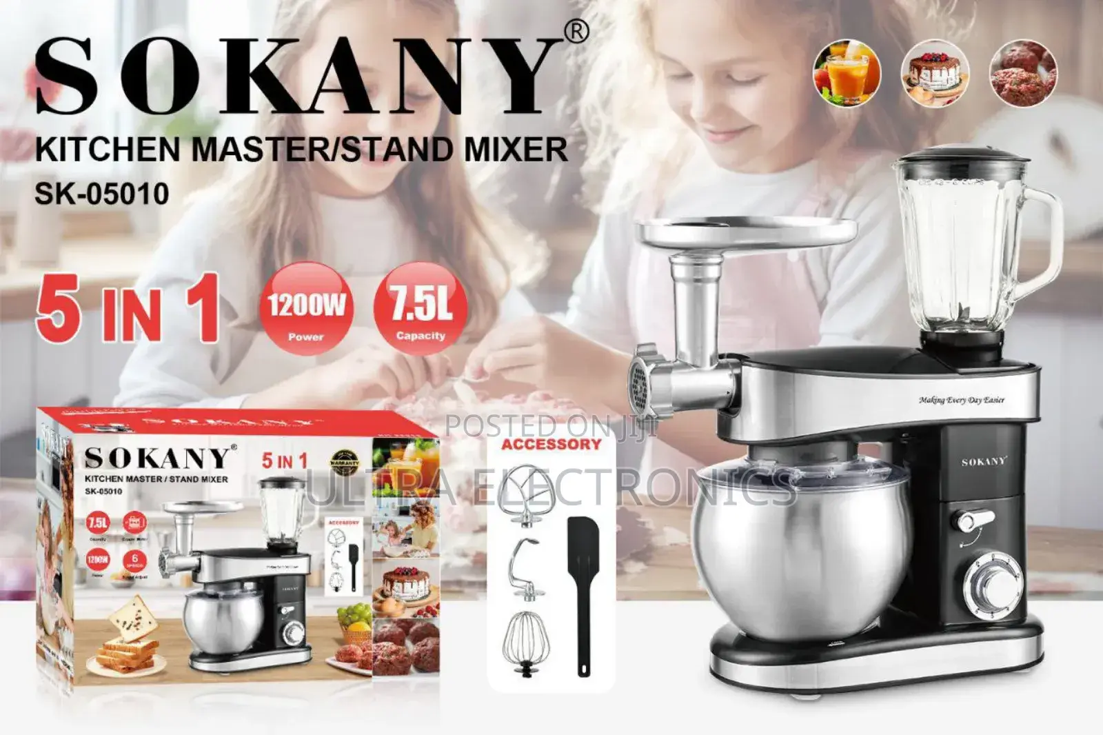 Sokany 5-in-1 Kitchen Master/Stand Mixer, Model Sk-05010, Featuring