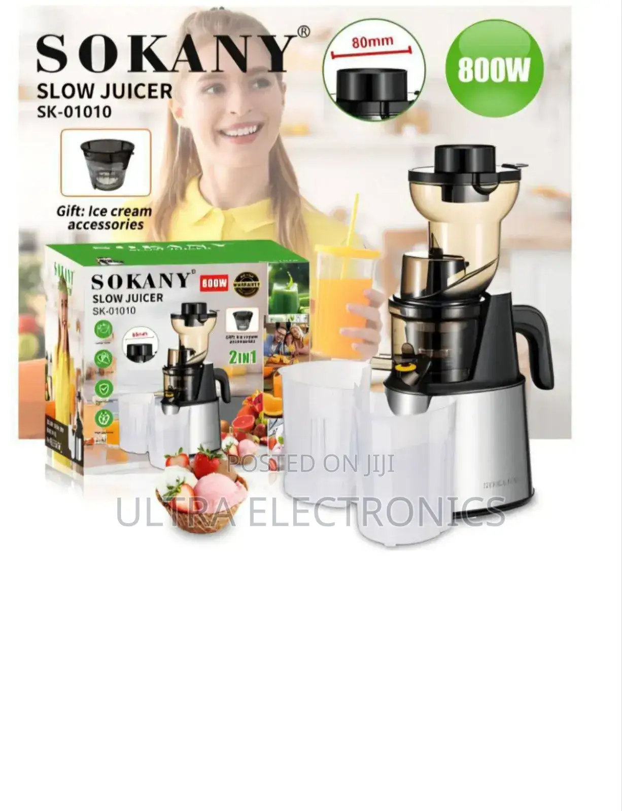 Sokany 800w Slow Juicer and Ice Cream Maker