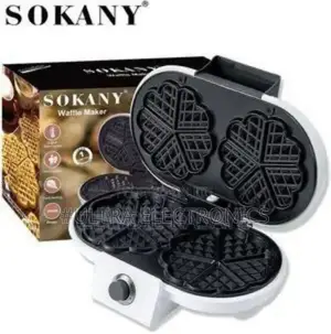 Waffle Maker White Sokany Double-Heart With Non-Stick Cooking Plates.
