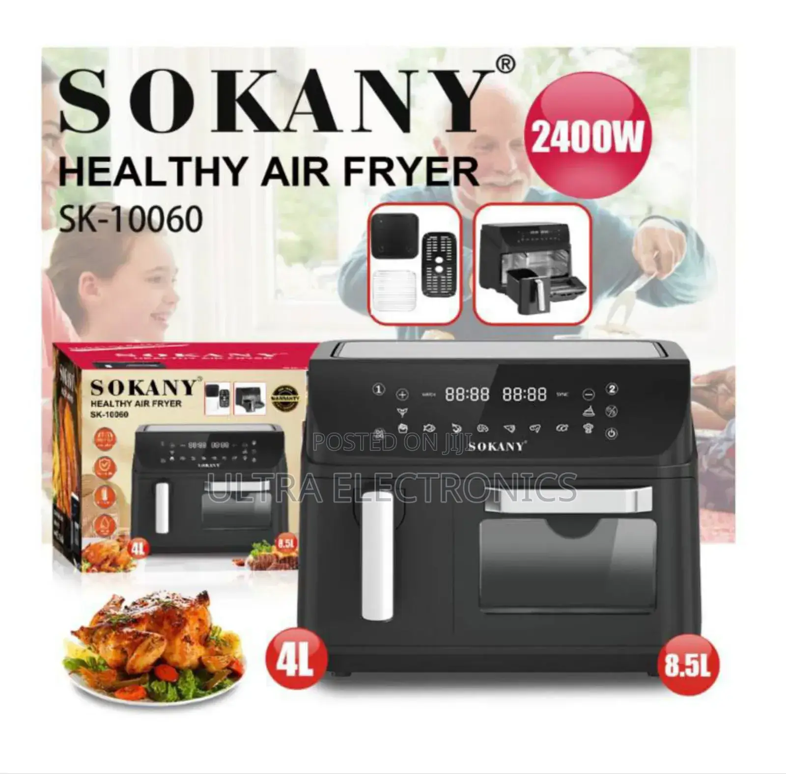 Sokany Healthy Air Fryer, Model Sk-10060, in Black.