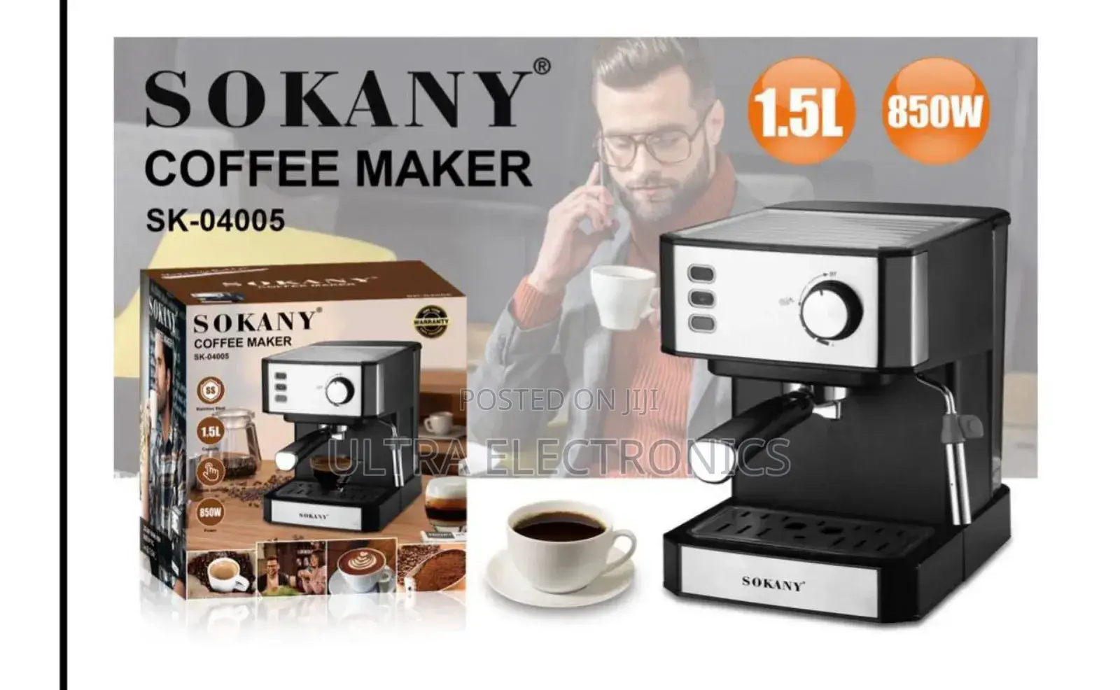 Espresso Coffee Maker Sokany Sk-04005 With a Stainless Steel and Black