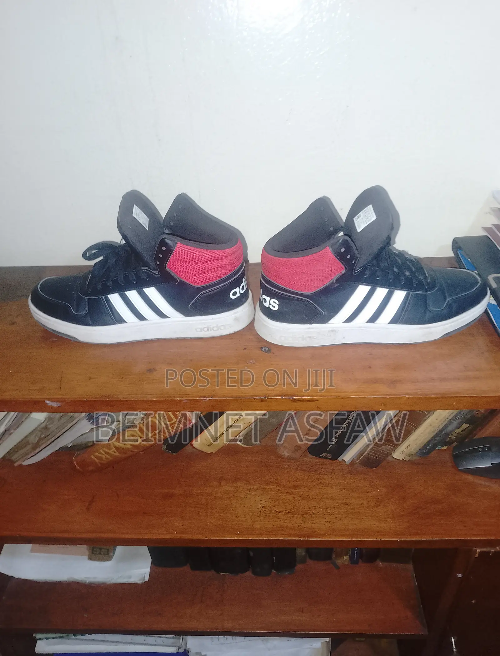 Slightly Used Adidas Hoops 2.0 Mid Core Black Scarlet