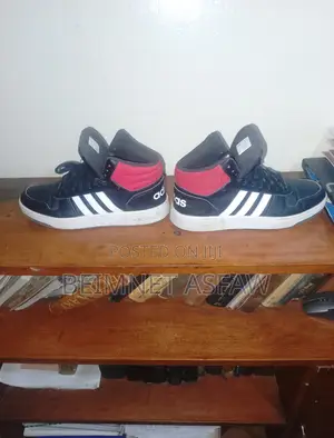 Slightly Used Adidas Hoops 2.0 Mid Core Black Scarlet