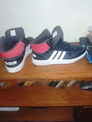 Slightly Used Adidas Hoops 2.0 Mid Core Black Scarlet