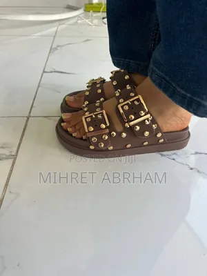 Studded Double-Buckle Slide Sandals