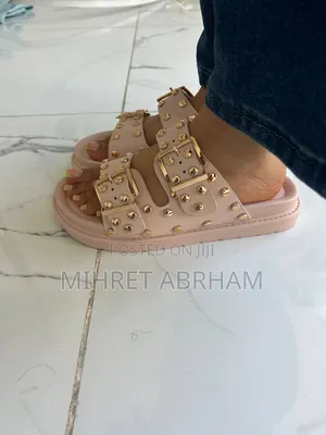 Studded Double-Buckle Slide Sandals