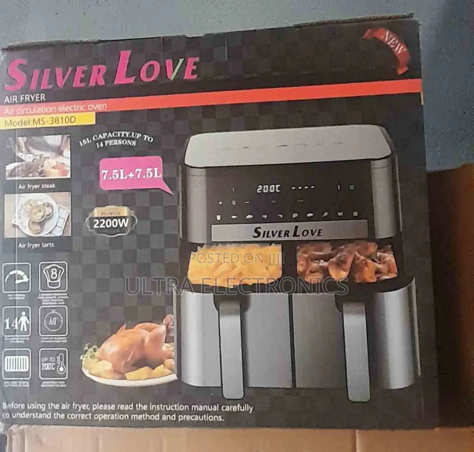 Silver Love Ms-3810d Dual-Compartment Air Fryer With a Total Capacity