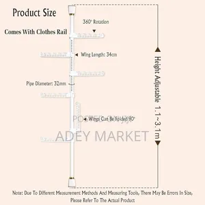 Telescopic Floor to Ceiling Free Standing Cloth Drying Pole.