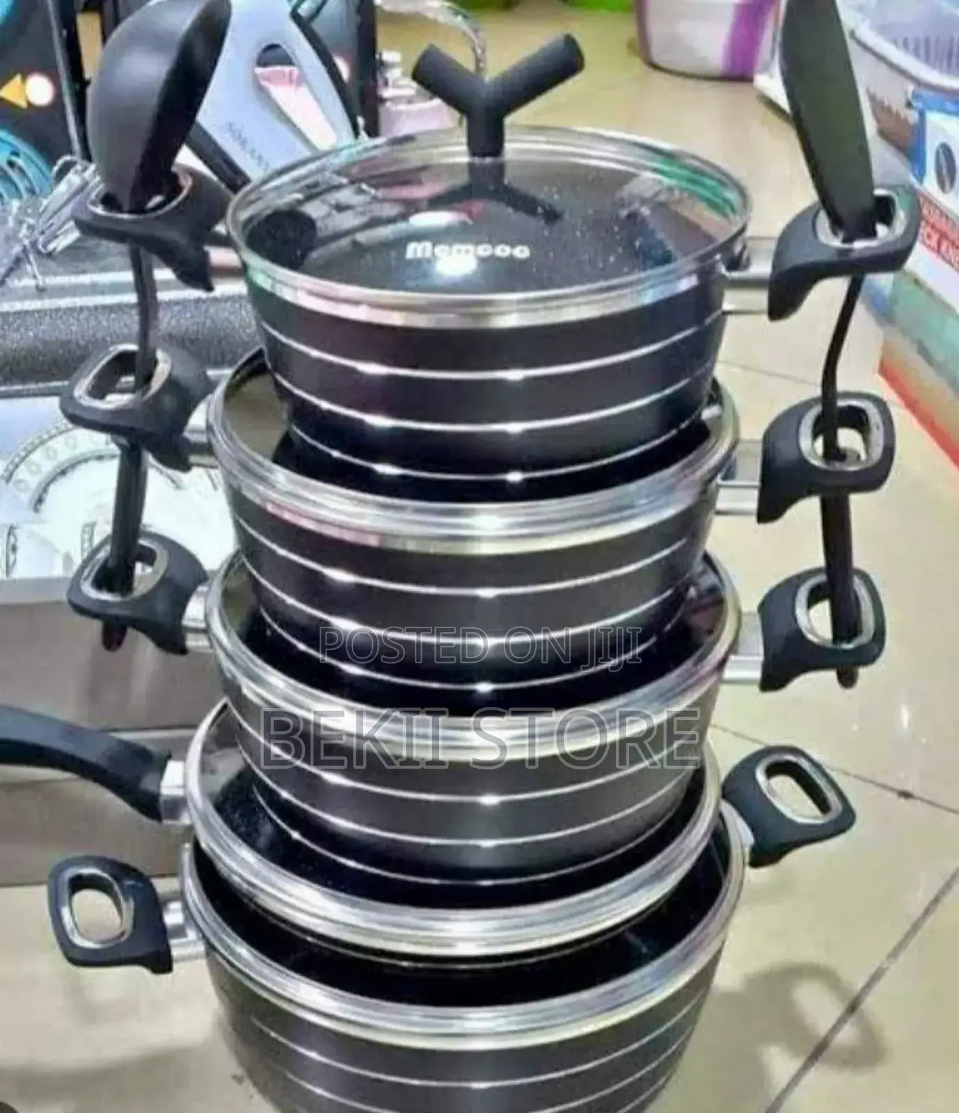 የቤት እቃ ድስቶች Momcoc Granite Cookware Set With Glass Lids