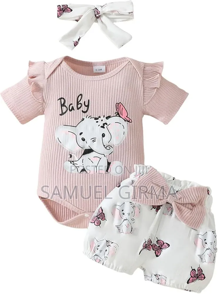 Mk- 0668 Babygirl Three Piece Set Short, Tshirt Headband Set
