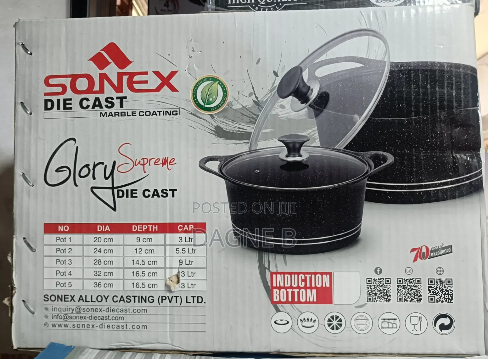 Sonex Heavy Duty Non-Stick Pot ሶኔክስ ሴራሚክ ድስት ባለ 5 ደረጃ