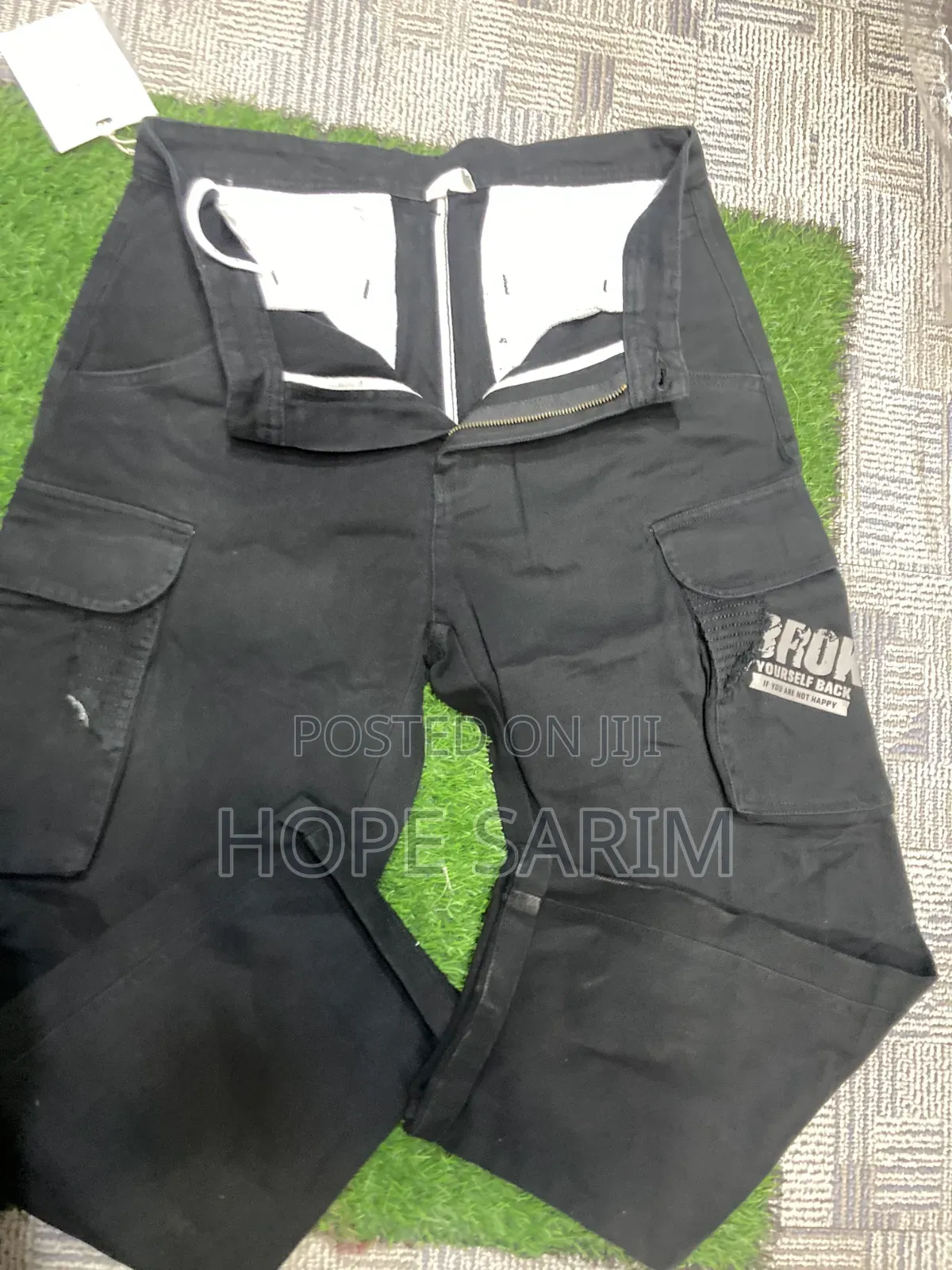 Men's Black Cargo Pants With Side Graphics