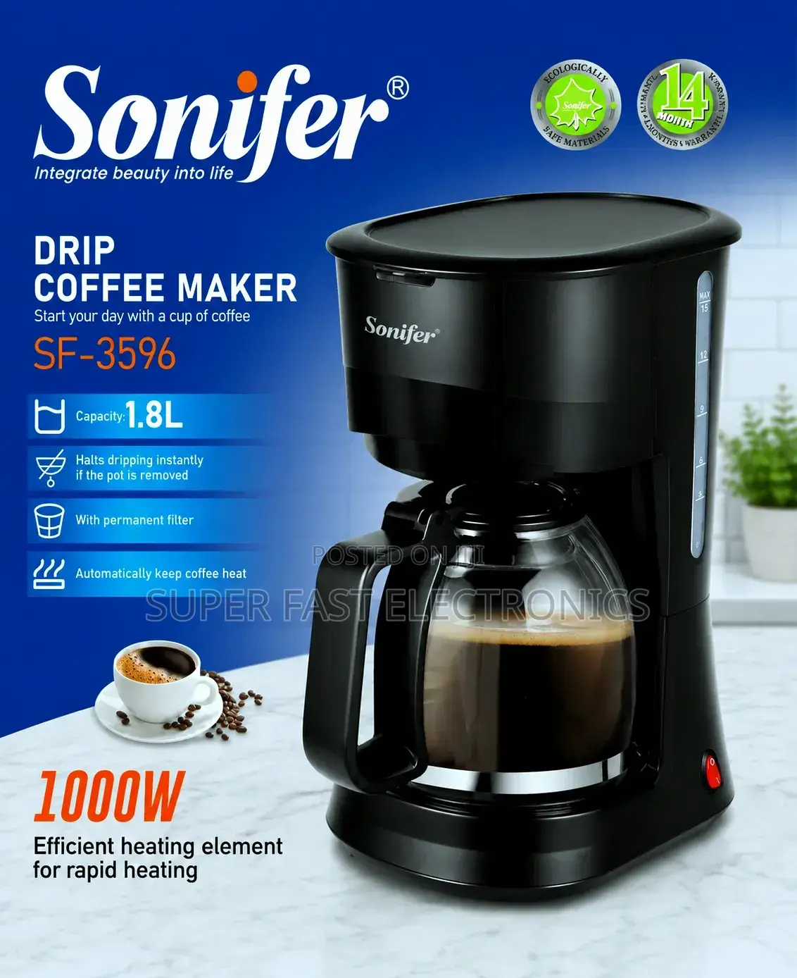 Sonifer 1.8l Drip Coffee Maker | Sf-3596