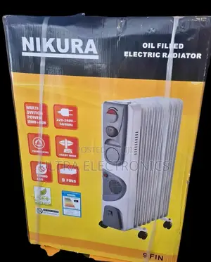 Fan Heater Nikura Brand 9-Fin Oil-Filled Electric Radiator in White.