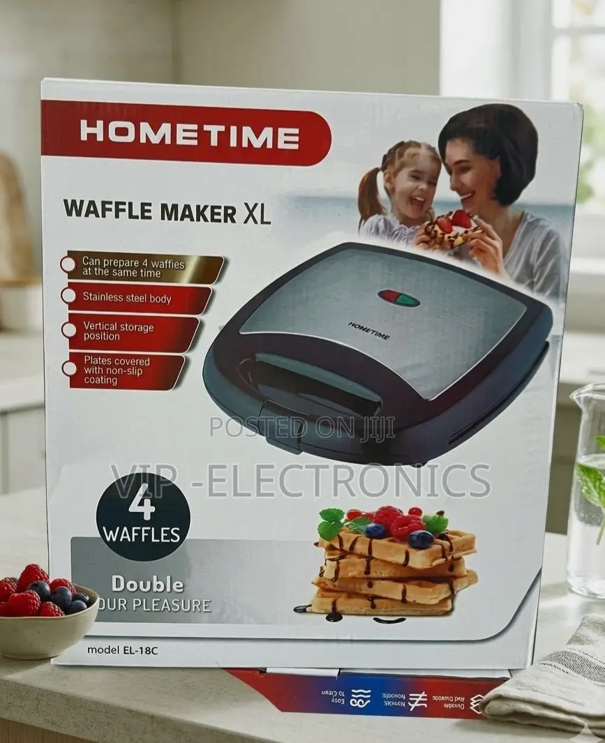 Hometime Waffle Maker Xl 4-Slice Stainless Steel Electric Waffle Iron
