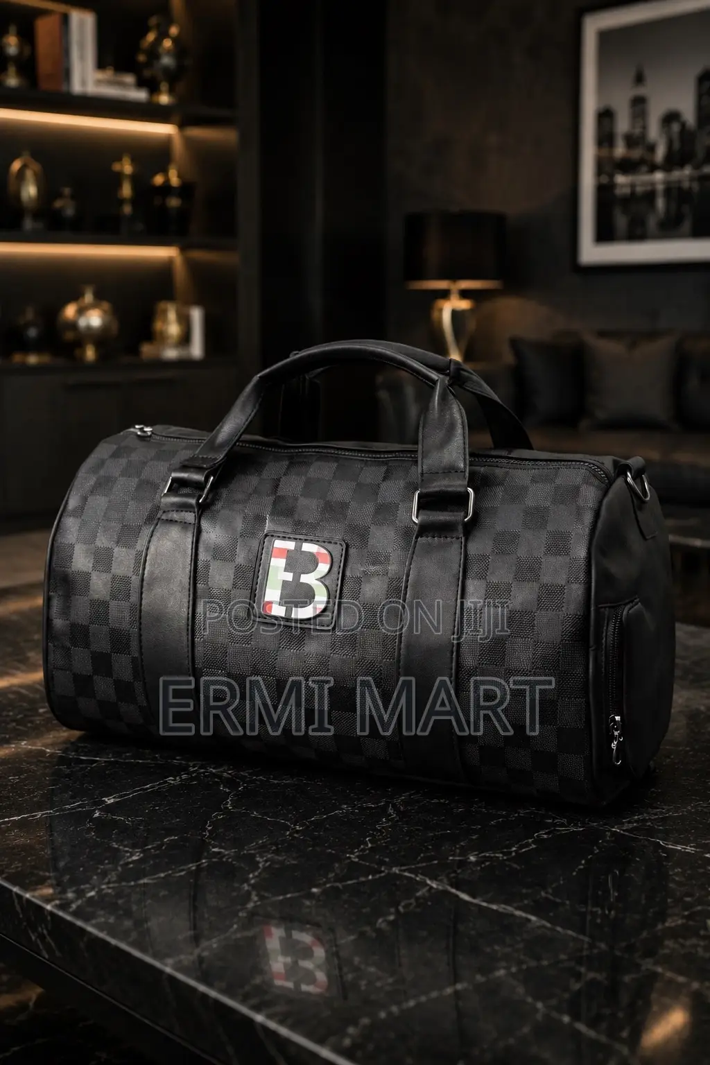 Black Checkered Gym Duffel Bag – Stylish Durable
