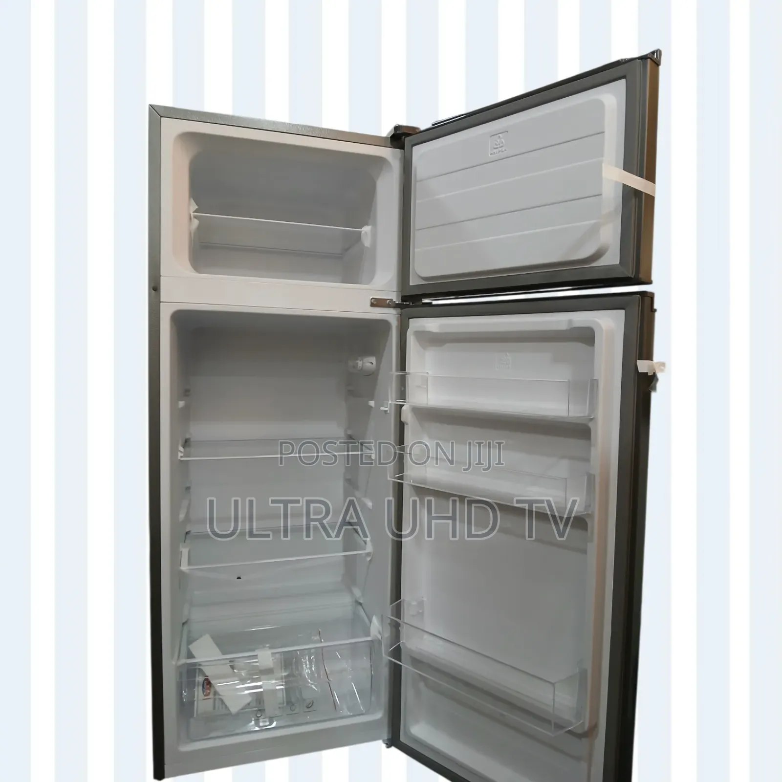 Garad Refrigerator Double-Door Top-Freezer in a Sleek Black Finish.